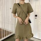 Short-sleeve Ruffled Trim A-line Dress