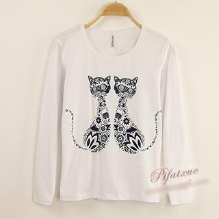 Cat Print Long-sleeve T-shirt