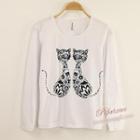 Cat Print Long-sleeve T-shirt