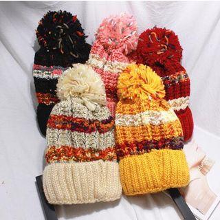 Bobble Striped Yarn Beanie
