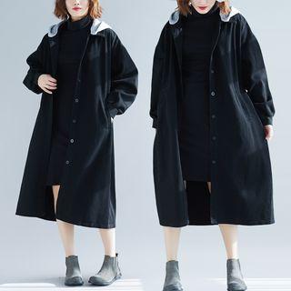 Hooded Balloon-sleeve Denim Coat