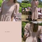 Sweetheart-neck Puff-sleeve A-line Dress Beige - One Size