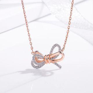 Rhinestone Knot Pendant Necklace Rose Gold - One Size