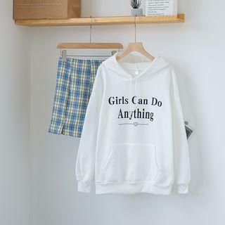 Lettering Hoodie / Plaid A-line Skirt