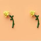 3d Flower Ear Stud 1 Pair - 925 Silver - Yellow & Green - One Size