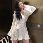V-neck Cold Shoulder Long-sleeve Dress