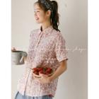 Beribboned Short-sleeve Floral Shirt Red - One Size