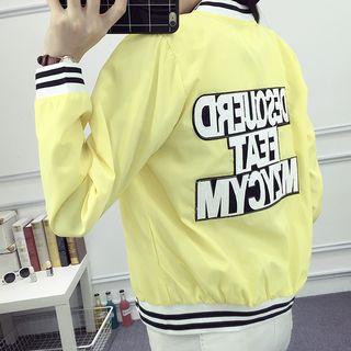 Contrast-trim Lettering Zip Baseball Jacket