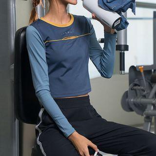 Long-sleeve Contrast Trim Cutout Cropped Sports T-shirt