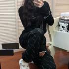 Lettering Sweatpants / Contrast Stitched Knit Top