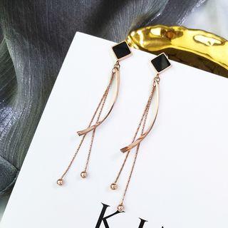 Alloy Fringed Earring 1 Pair - Rhombus Tassel Ball - One Size