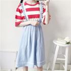 Elbow-sleeve Striped T-shirt / Suspender A-line Skirt