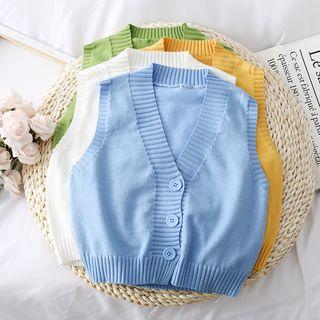 Button-down Crop Knit Vest