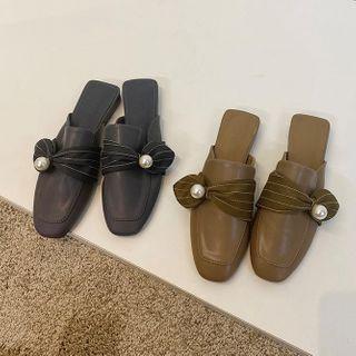 Faux Pearl Square-toe Mules