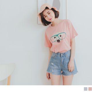 Dog Print Short-sleeve Round Neck T-shirt