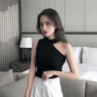 Sleeveless Asymmetric Knit Top Black - One Size