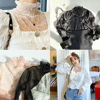 High-neck Glittered See-through Top