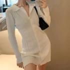 Ribbed Polo Knit Dress White - One Size