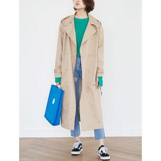 Dual-breasted Maxi Trench Jacket With Sash
