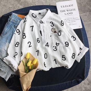Number Print 3/4 Sleeve Shirt