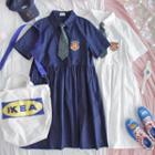 Short-sleeve Badge Embroidered Shirtdress