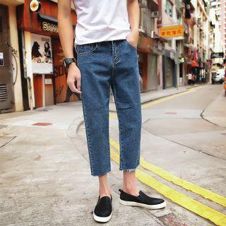 Fray Cropped Straight-cut Jeans