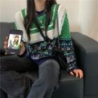 Pattern Ruffle Sweater Green - One Size