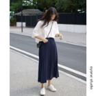 Midi Pleated Skirt Dark Blue - M