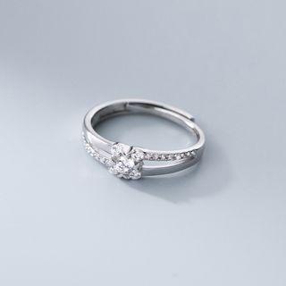 Rhinestone Layered Sterling Silver Open Ring 1pc - Silver - One Size
