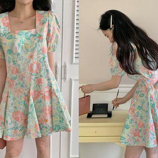 Floral Godet Minidress With Sash