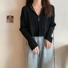 Mock-neck Half-zip Knit Crop Top
