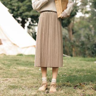 Pleated Midi A-line Velvet Skirt
