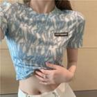 Short-sleeve Round Neck Print Cropped T-shirt