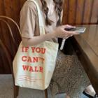 Lettering Canvas Tote Bag Red Lettering - Beige - One Size