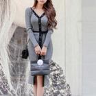 Long-sleeve Tie Waist Button Knit Dress