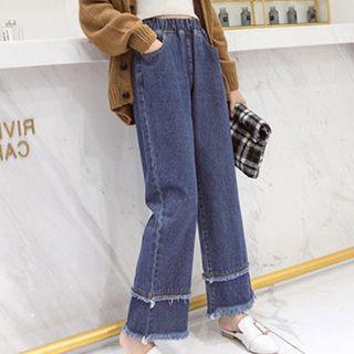 Frayed Trim Wide-leg Jeans