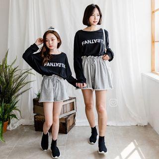 Family Matching Long-sleeve Lettering T-shirt / Wide-leg Shorts / Set