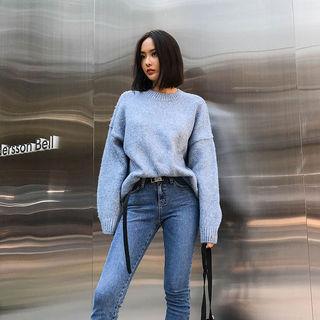 Round-neck Perforated-detail Knit Top