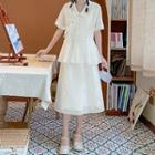 Tie Waist Floral Embroidered Tank Dress / Shawl / Short Sleeve Cardigan