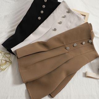 Double-breasted Pleated Mini Skirt