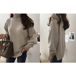 Turtle-neck Puff-sleeve Knit Top