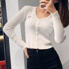 V-neck Logo Ribbed Cardigan