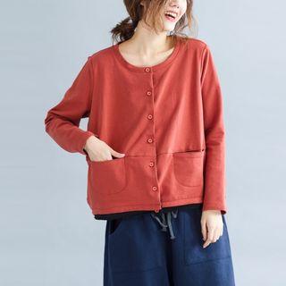 Long-sleeve Single-breasted Plain Top