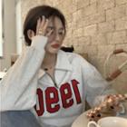 Lettering Print Half-zip Sweatshirt Gray - One Size