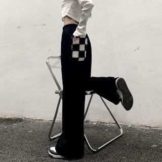 Check Panel High-waist Wide-leg Sweatpants