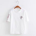 Short-sleeve Flying Pig Embroidered T-shirt