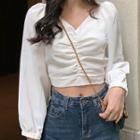 Ruched Balloon-sleeve Cropped Blouse