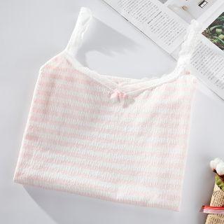 Spaghetti Strap Lace Trim Striped Top
