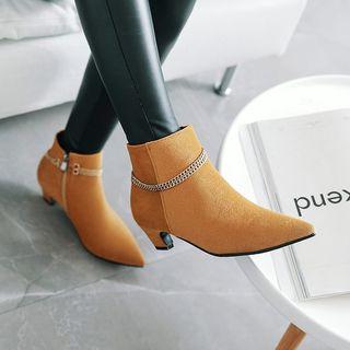 Faux Suede Double Chain Lined Low Heel Ankle Boots