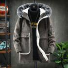 Furry Hooded Fleece-lined Zip Jacket